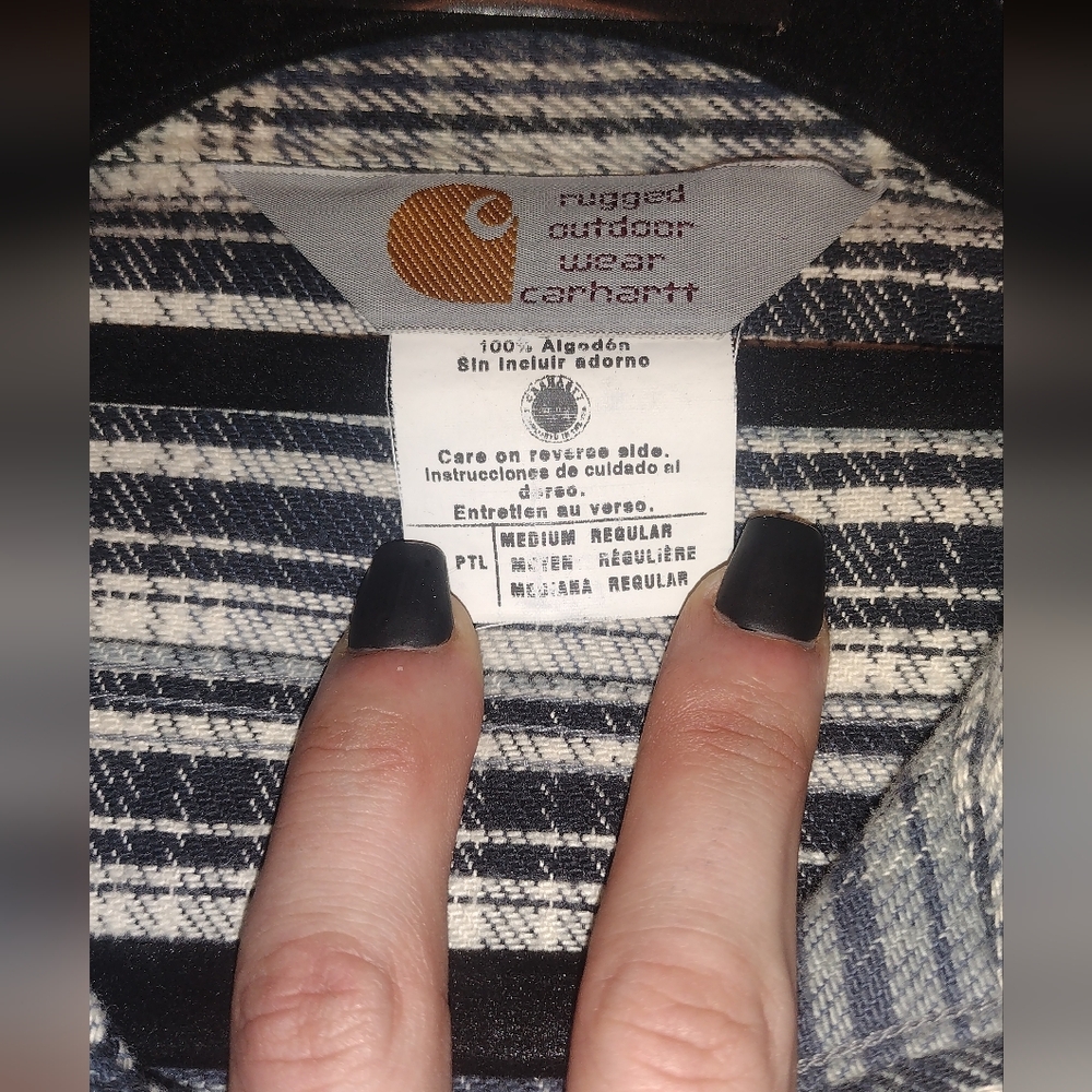 Vintage Men's Carhartt Button-Up Flannel, Size Medium, Blue Plaid - Picture 6 of 12